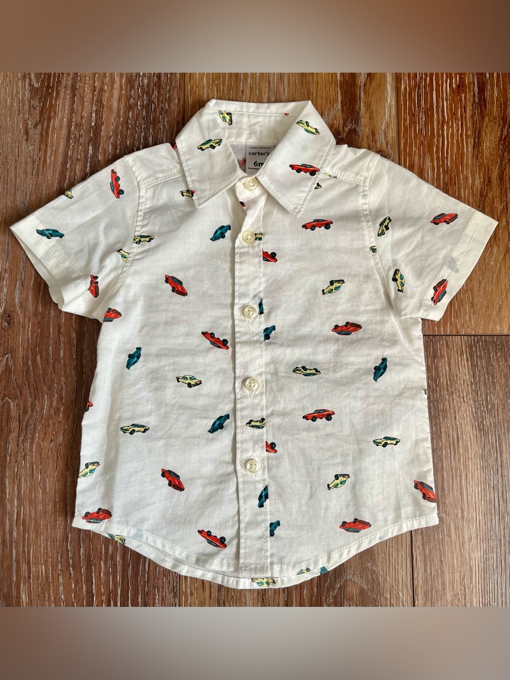 Carter’s Baby Boy Race Car Print Button Down Short Sleeve Shirt Size 6 Months